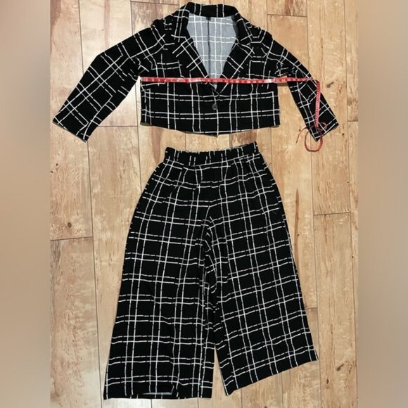 NEW 0 XL SHEIN LUNE Plus Plaid Print Blazer & Wide Leg Pants - Picture 5 of 11